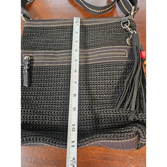 The Sak Crochet Crossbody Bag Women Medium Black Excellent Tassel Charm Zipper - Picture 7 of 7